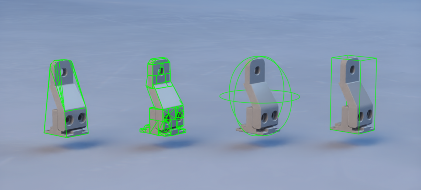 Convex approximation options: convex hull, convex decomposition, bounding sphere, bounding cube
