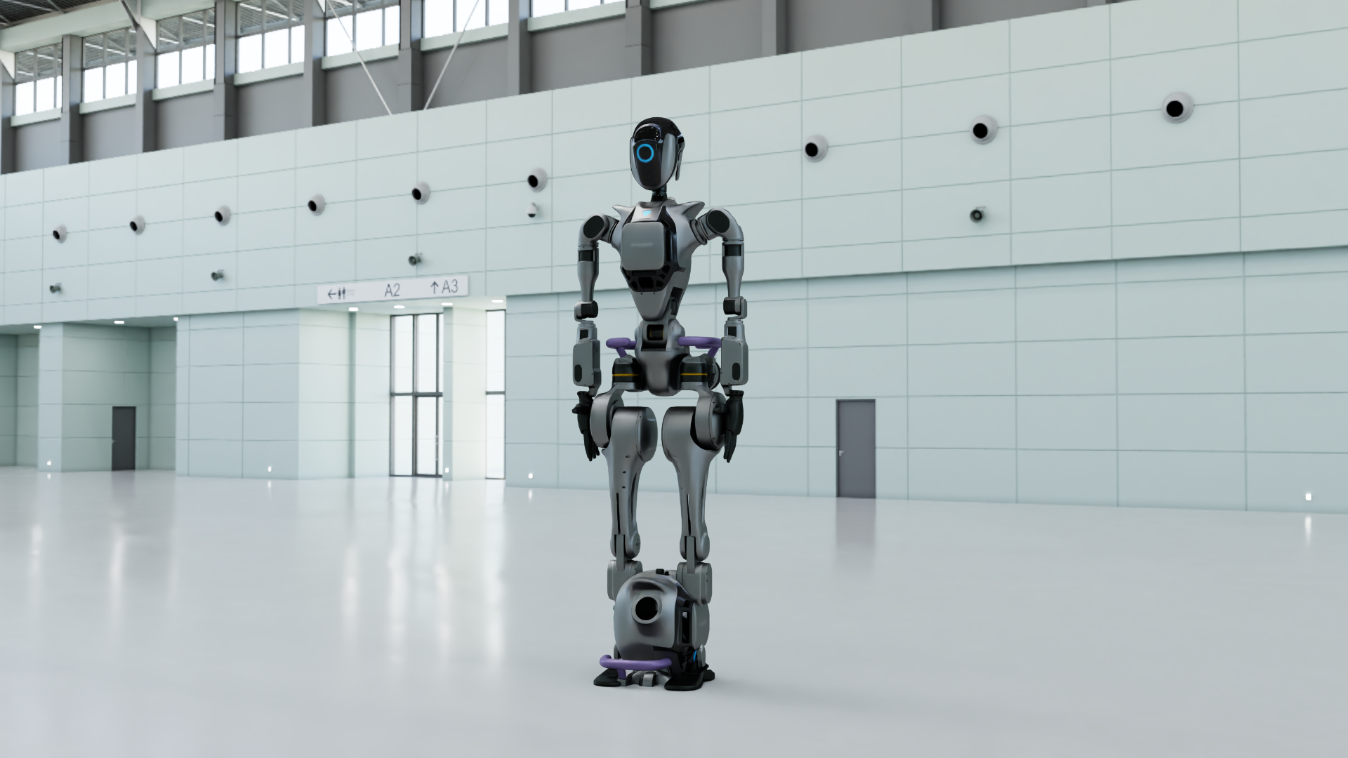Grid of cloned robot models rendered with ovrtx