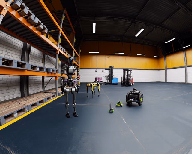 Robot lineup rendered through an OpenCV fisheye camera