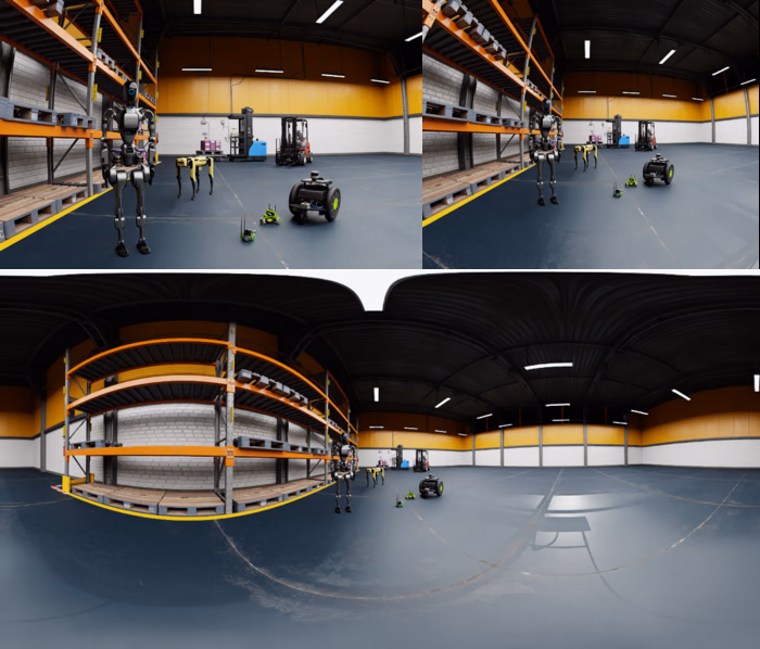 OpenCV pinhole, OpenCV fisheye, and omni-directional stereo camera outputs