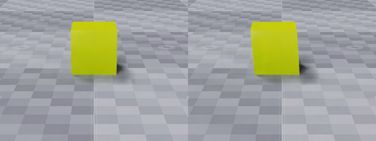 A moving cube rendered with global and rolling-shutter timing