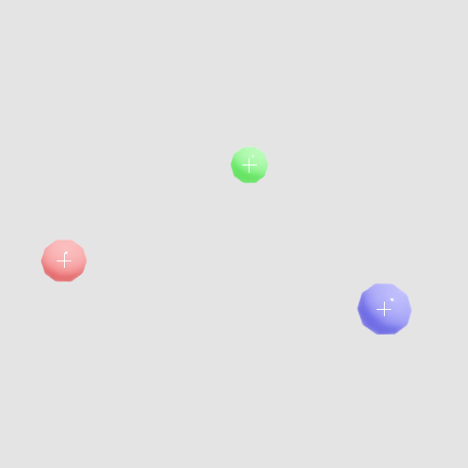 SPG scene query example output, a crosshair on each of three coloured spheres