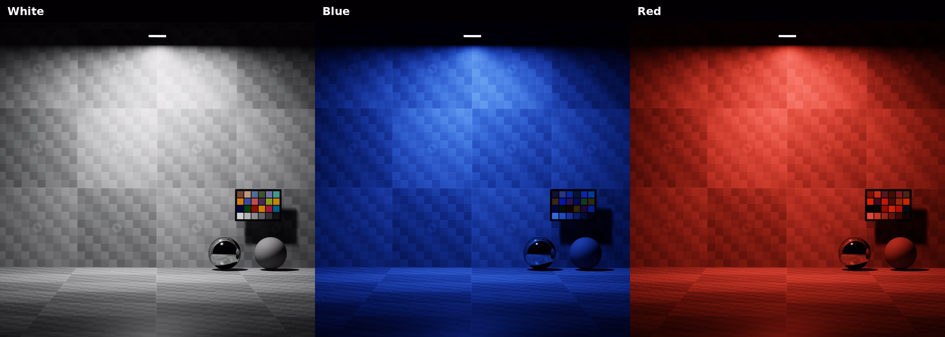 Rect lights with white, blue, and red emission colors