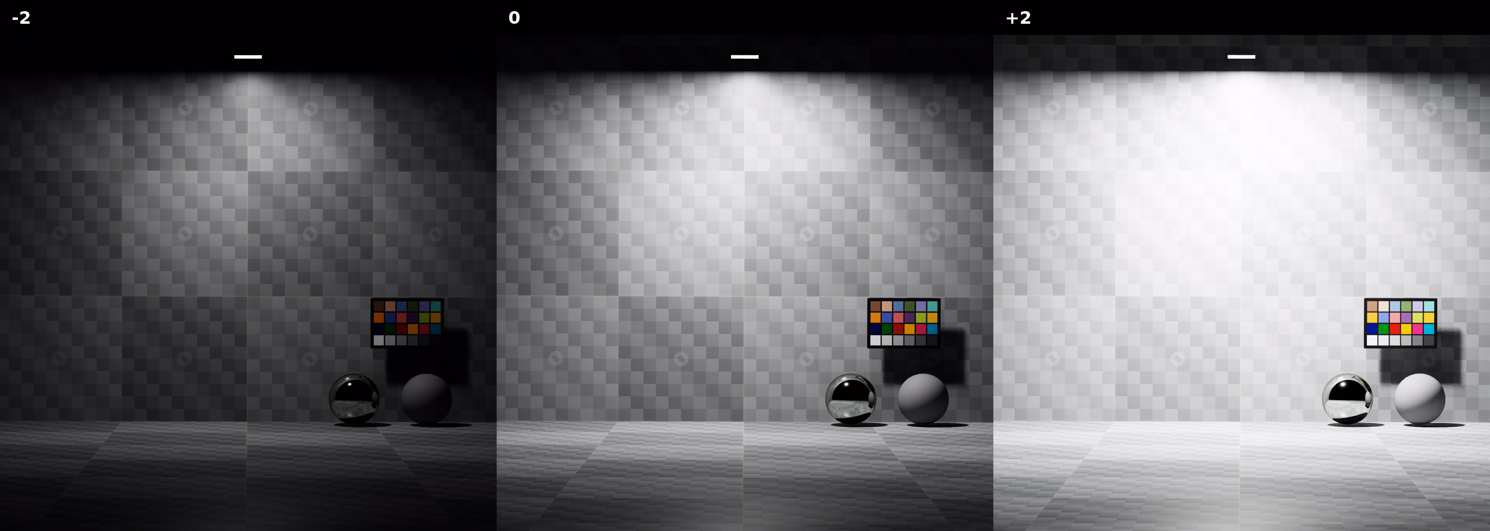 Rect lights with exposure values of negative 2, 0, and positive 2