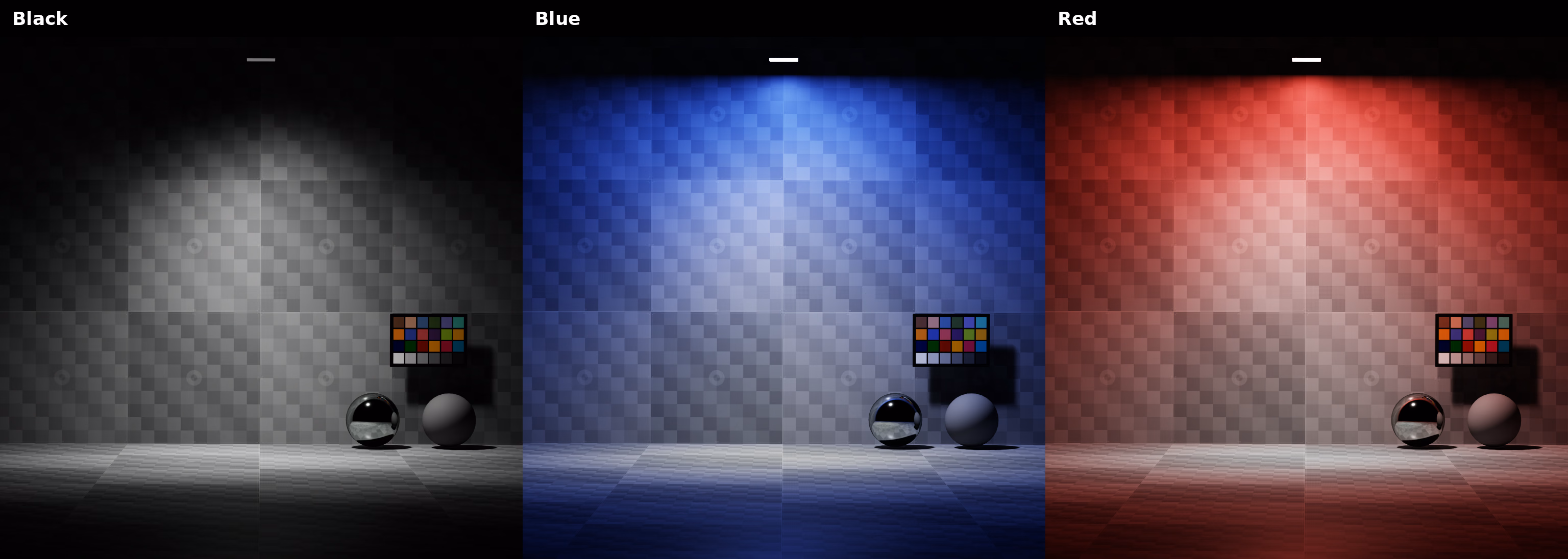 Focused rect lights with black, blue, and red focus tints