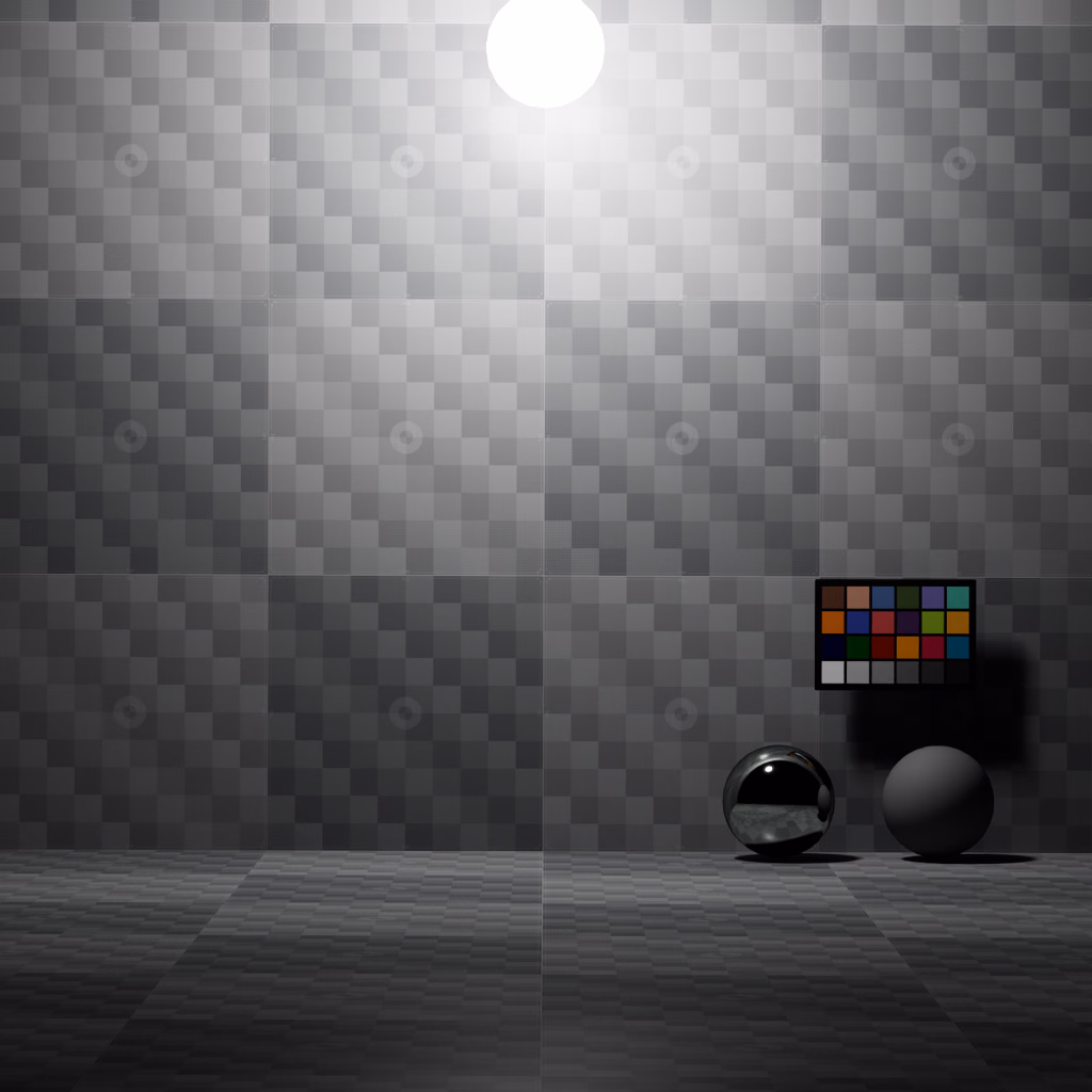 A test scene lit by a spherical area light